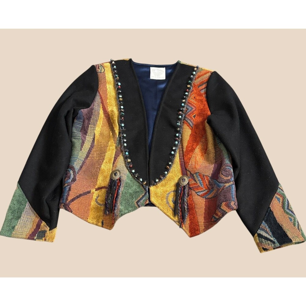 Vintage Duo-Designs Western Wear Cropped Jacket Womens M Multicolor Tapestry